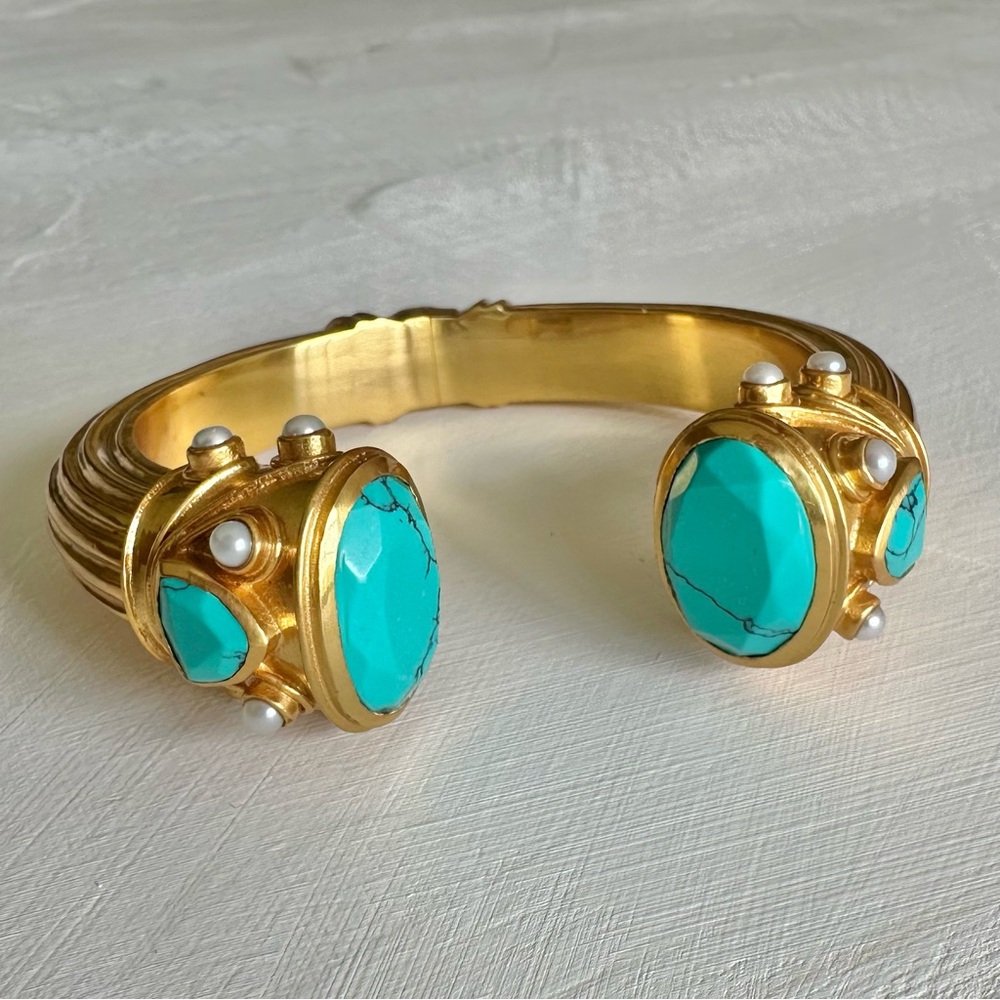 Julie Vos Gold Cuff Bracelet with Turquoise and Pearl